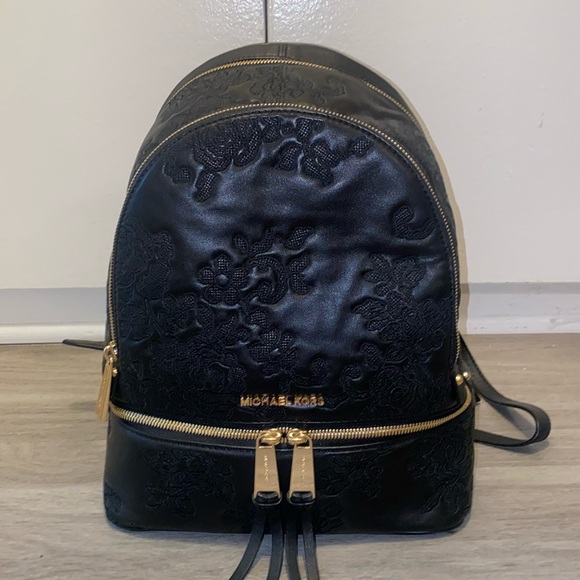 Michael Kors Black Embroidered Rhea Backpack - Picture 2 of 9